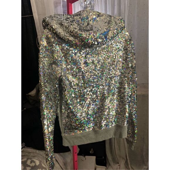 PINK Victoria's Secret  rainbow bling sequin fashion show Zip Hoodie nwt sz M - Picture 7 of 10